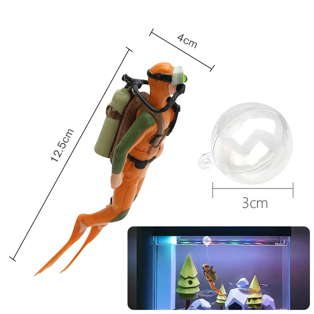 Treasure Chest Diver Aquarium Ornament – Air Bubbler Action Figure Decoration for Underwater Landscape Movement (135g)