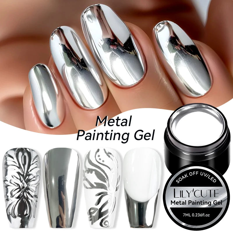 7ml Metallic Chrome Silver Mirror Effect Gel – Super Bright Line Art & French Tip Nail Painting Gel Polish