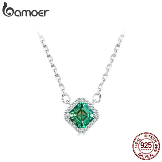 925 Sterling Silver Green Moissanite Pendant Necklace for Women – VVS1 Lab Diamond, 18K White Gold Plated, Classic Fine Jewelry Gift