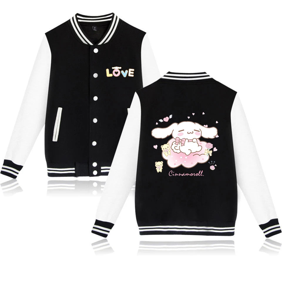 Cinnamoroll Cartoon Bomber Jacket – Unisex Harajuku College Baseball Coat for Spring & Autumn Casual Streetwear