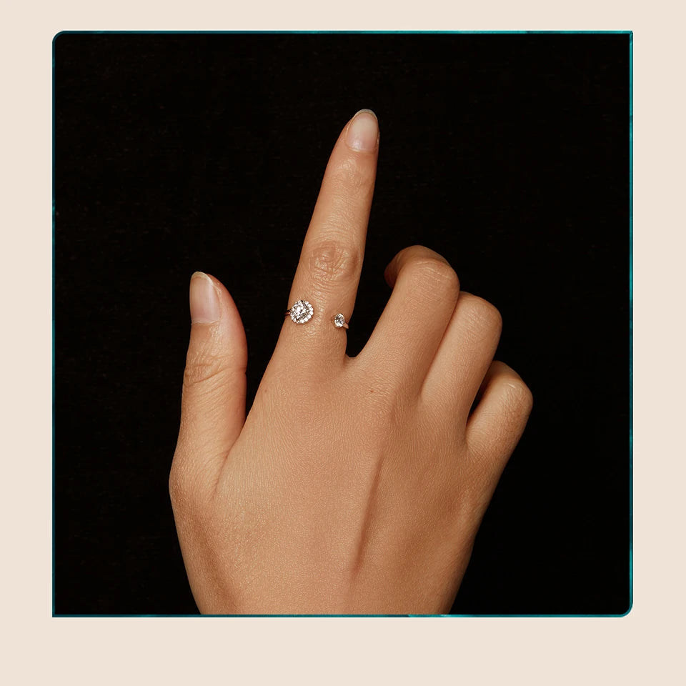Adjustable Moissanite Open Ring – 925 Sterling Silver with White Gold Plating, 0.7CT D Color VVS1 Stones for Women