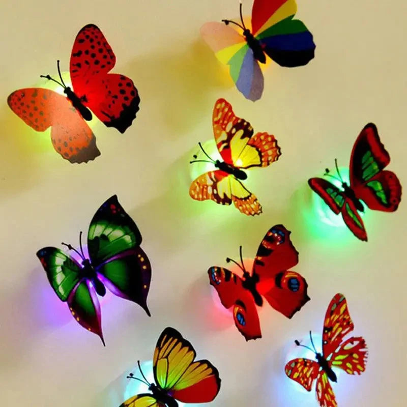 Colorful DIY LED Butterfly Night Lights – Stickable 3D Glowing Wall Decor for Bedroom, Parties & Holiday Decoration (5pcs)