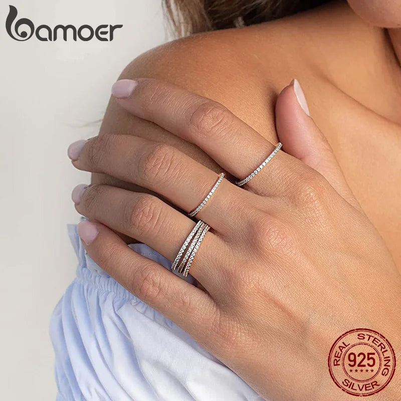 925 Sterling Silver CZ Simulated Diamond Stackable Ring – Platinum Plated Eternity Band for Women