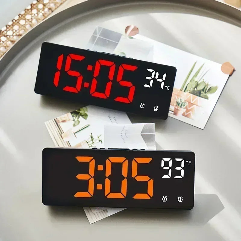 Voice Control LED Digital Alarm Clock – Dual Alarm, Temperature Display, Snooze & Night Mode Desk Clock