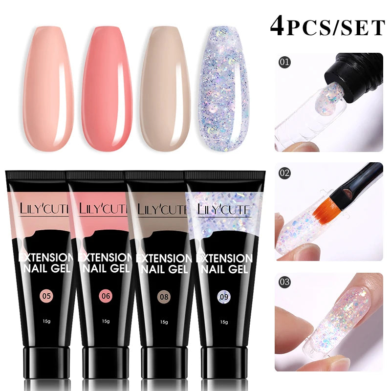 15ml Nail Extension Gel Kit – Soak Off UV Acrylic Gel in White, Clear & Pink for Home or Salon Nail Art