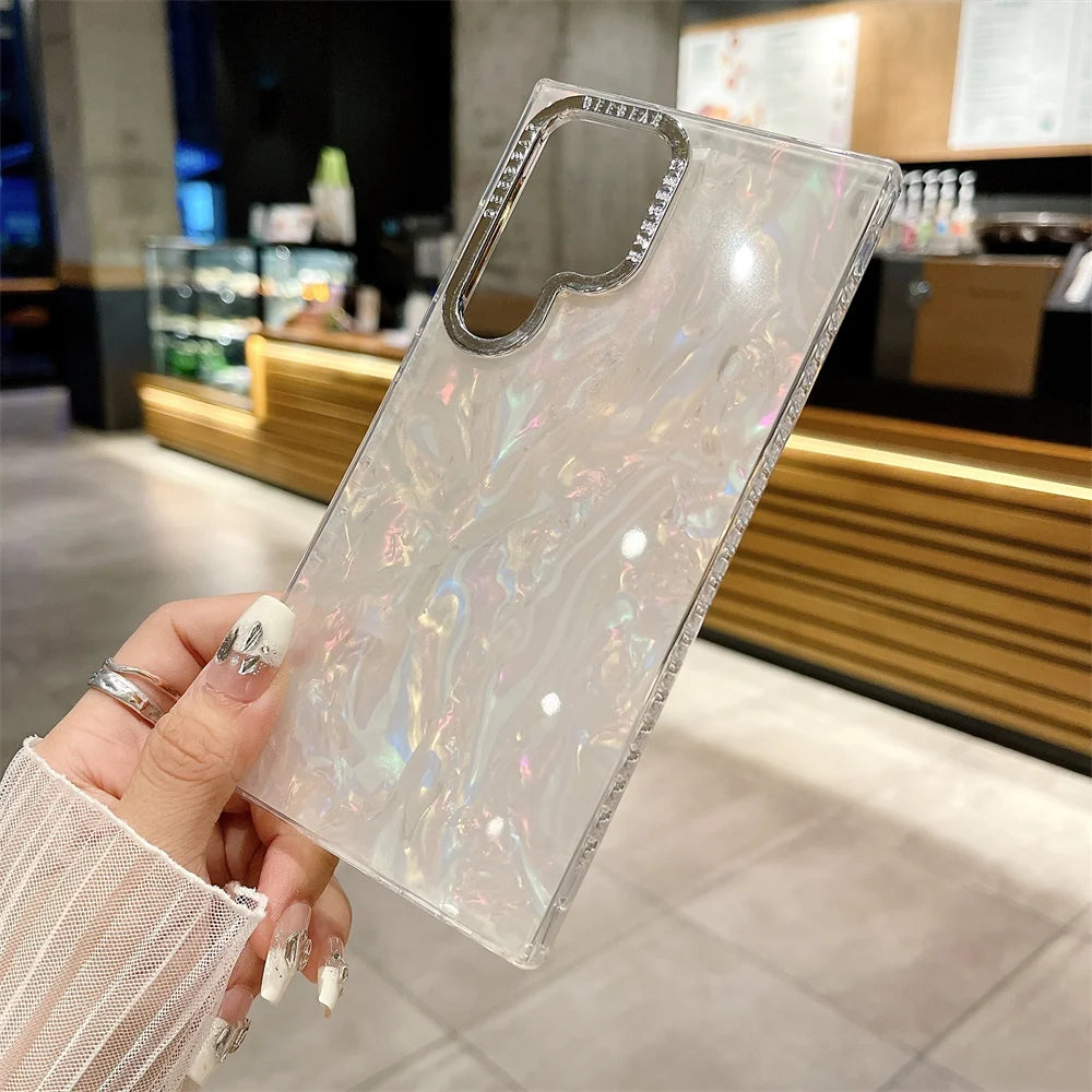 Aurora Glitter Feather Case for Samsung Galaxy S25/S24/S23/S22 Series – Gradient Shell Laser Acrylic Plating Cover