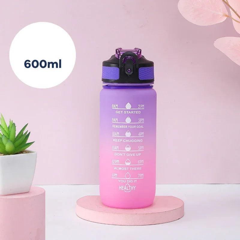 600ML Motivational Water Bottle – Colorful Time Marker Sports Bottle with Straw for Adults, Reusable BPA-Free Plastic