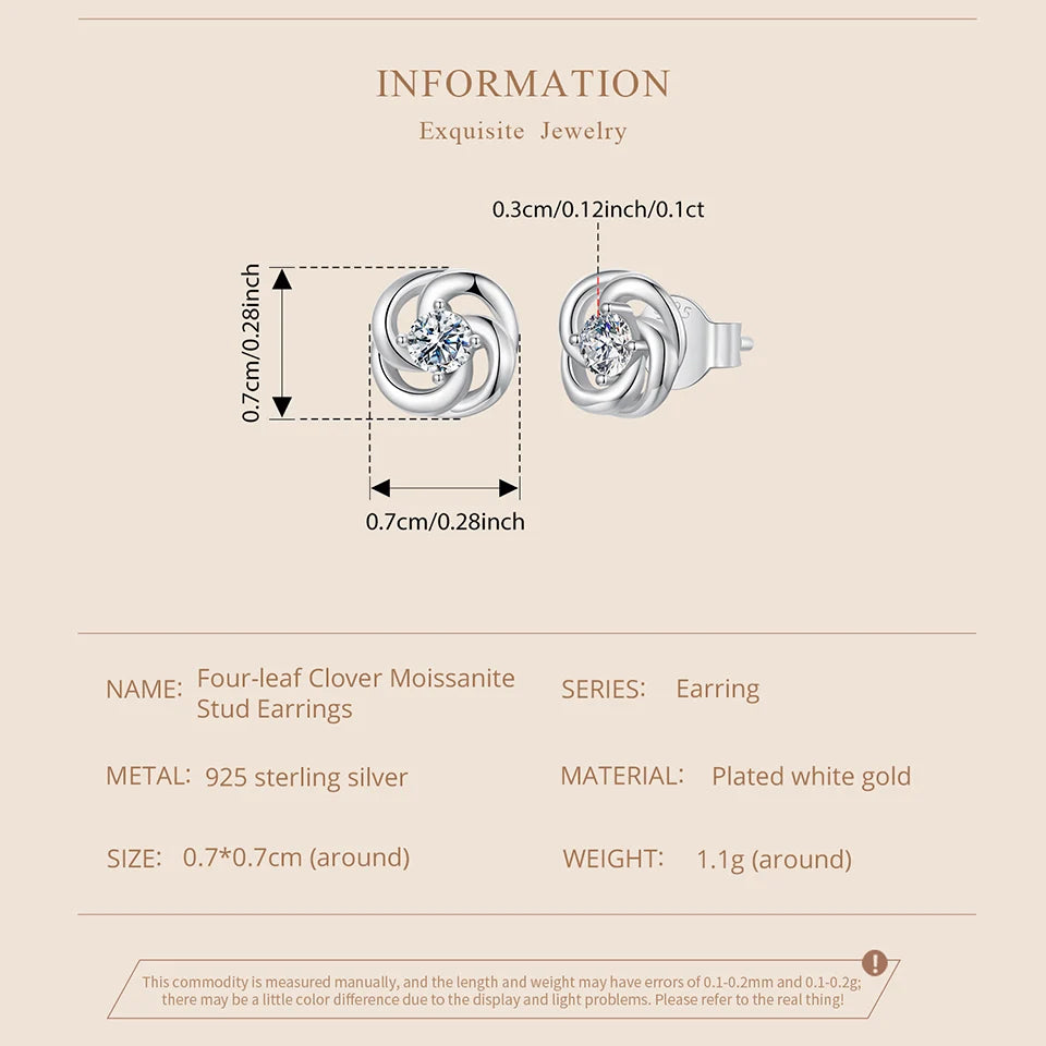 Vintage Four-Leaf Clover Moissanite Stud Earrings – 925 Sterling Silver Hollow Filigree Floral Design for Women