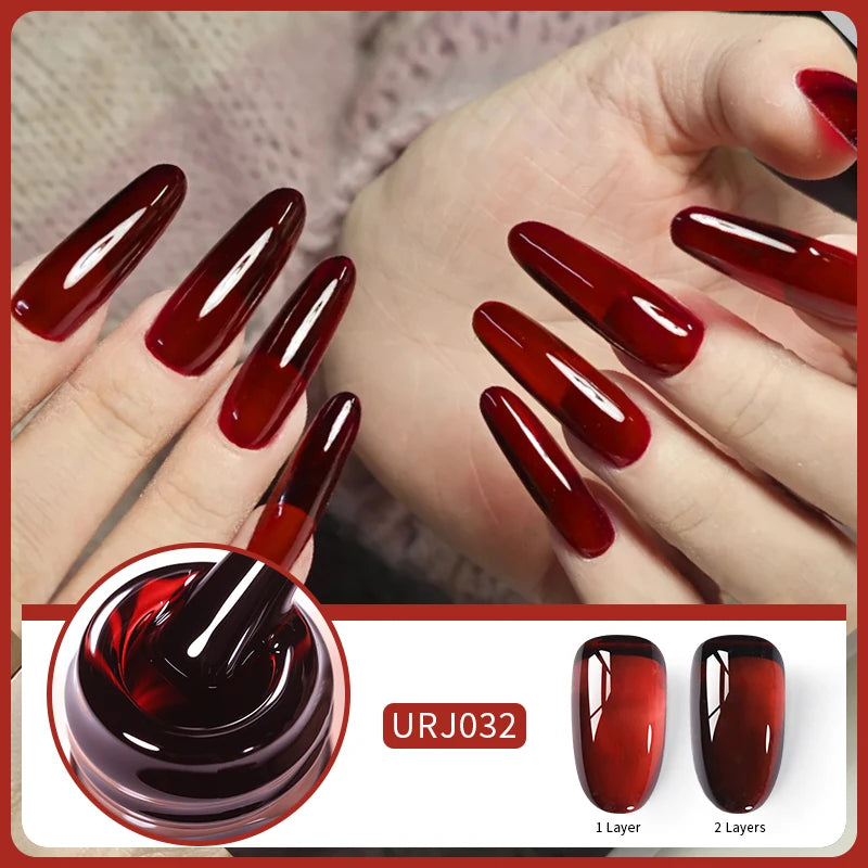 UR SUGAR 15ml Blood Red Jelly Gel Polish – Translucent Crystal Nude Gel for Fall & Winter UV/LED Manicure