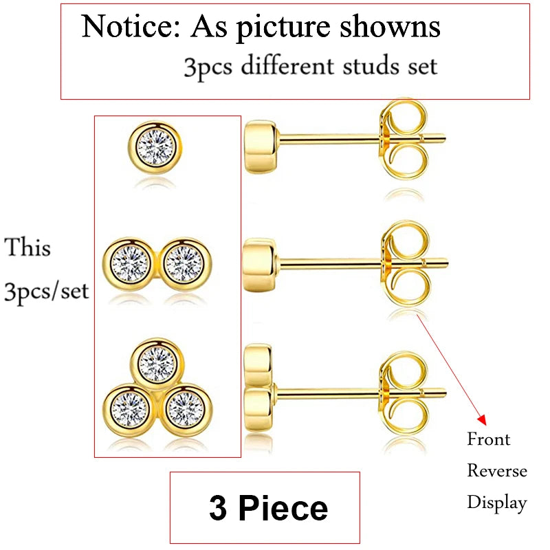 925 Sterling Silver 3-Piece Stud Earrings Set for Women – 18K Gold-Plated, Irregular Mini Design Fine Jewelry