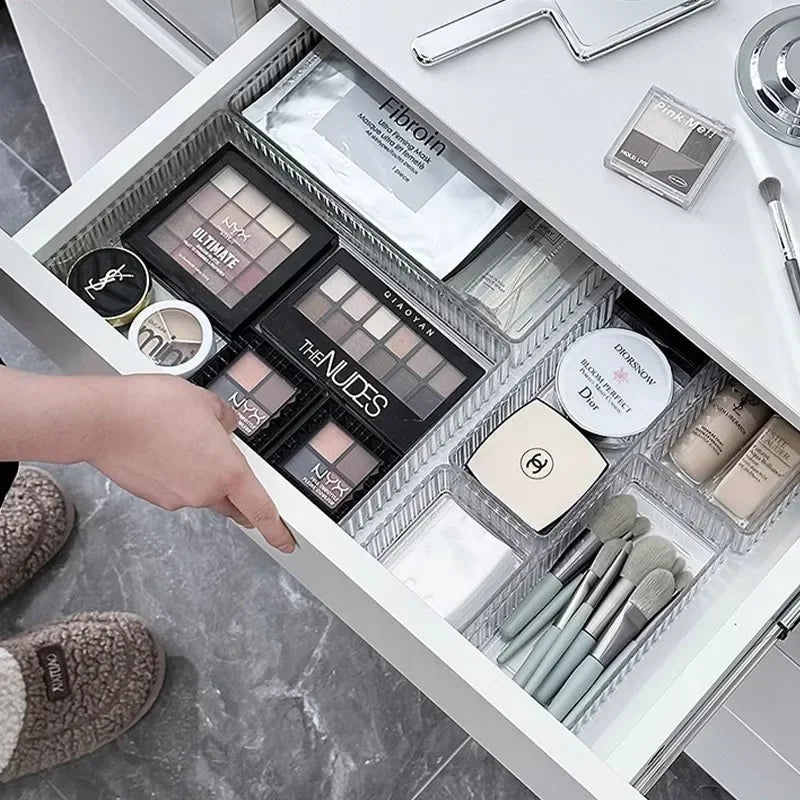 Clear Acrylic Desk Drawer Organizer – Multi-Purpose Storage Bins for Makeup, Bathroom, Office, and Kitchen Accessories