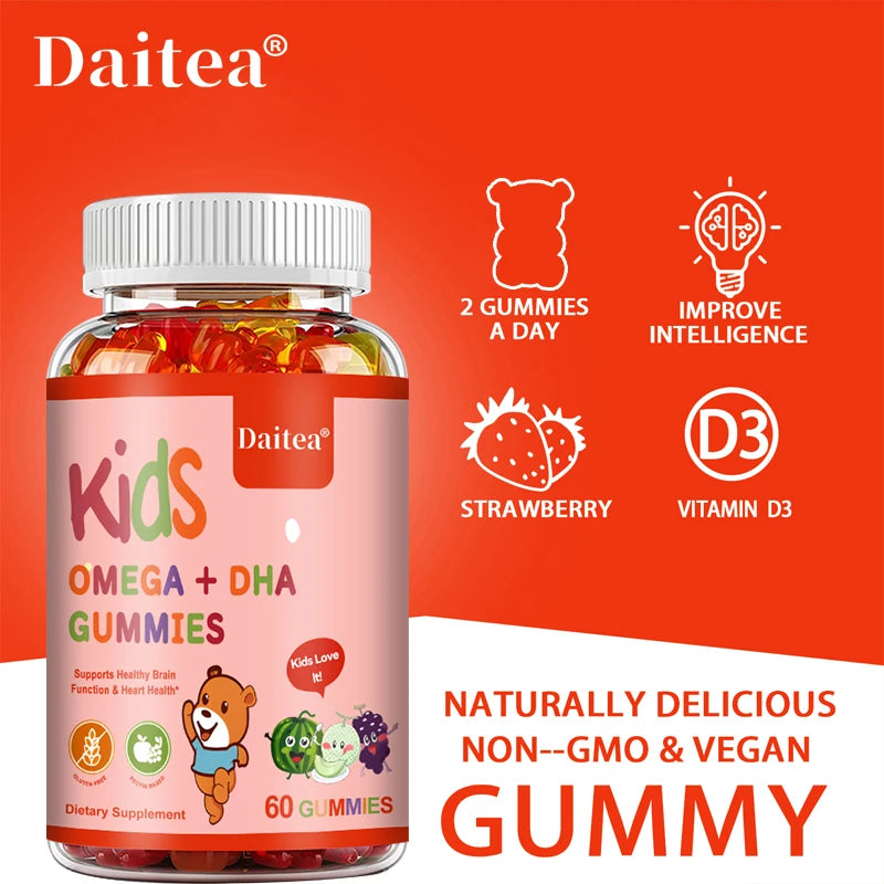 Children's Omega + DHA Gummies – Omega 3-6-9 with Vitamin C for Brain, Heart, Eye & Immune Support – 60 Gummies