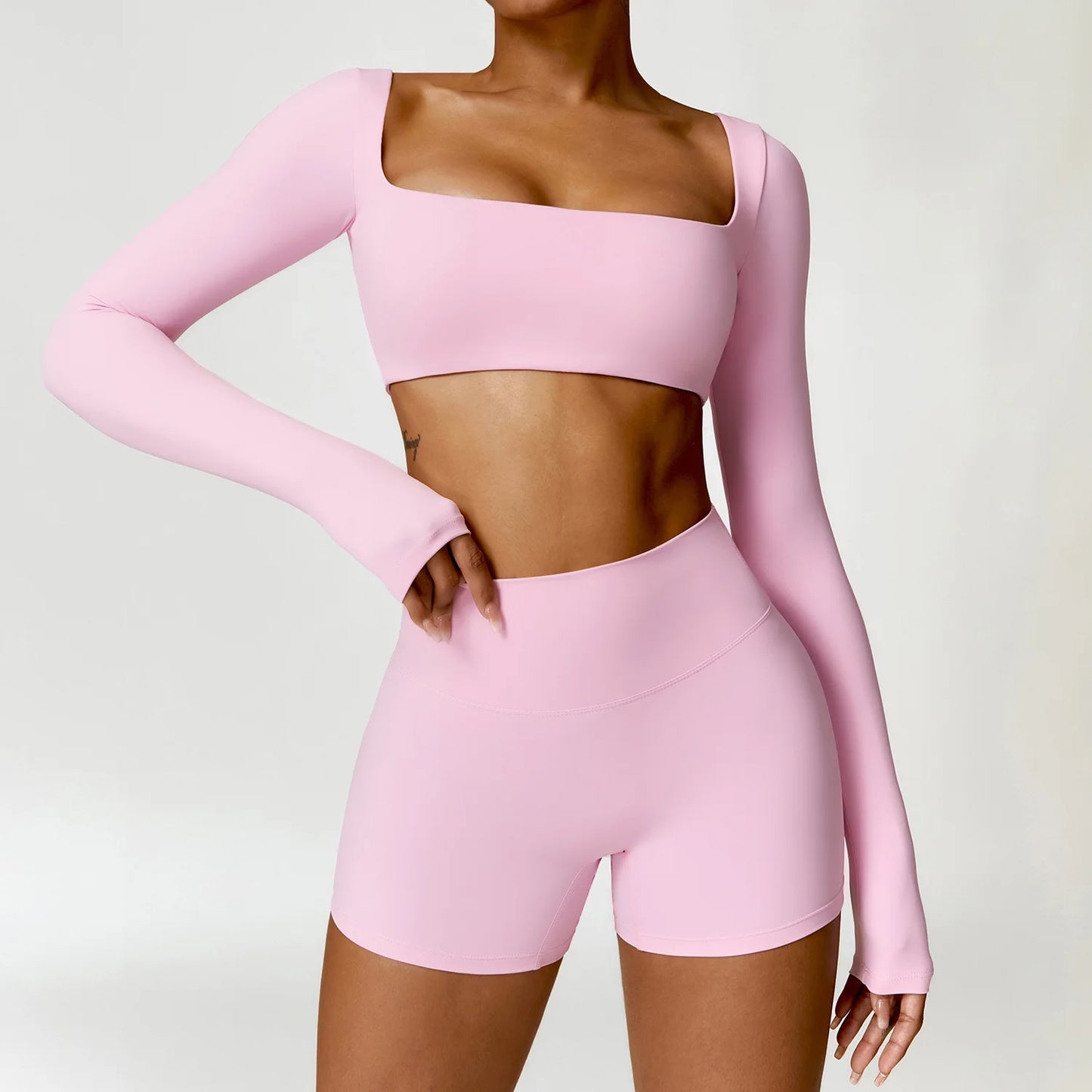 2PCS Quick-Dry Yoga Workout Set – Long Sleeve Top & High Waist Leggings for Women
