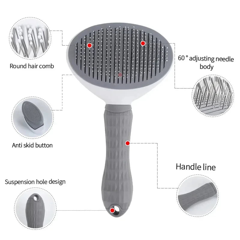 Stainless Steel Pet Grooming Brush – Hair Removal Comb for Long-Haired Dogs and Cats with Anti-Slip Handle