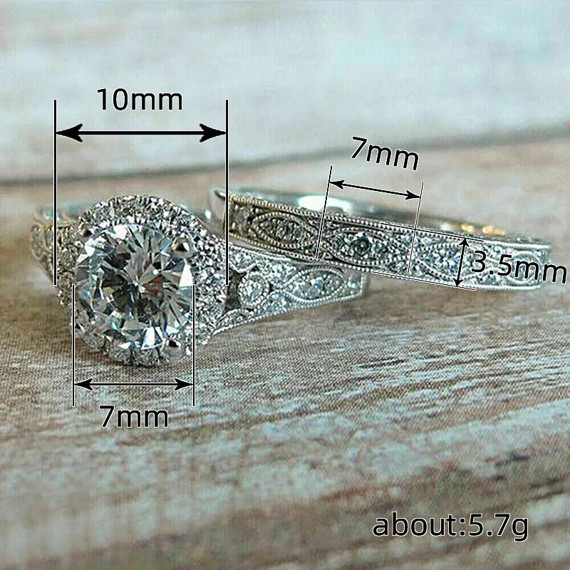 18K White Gold Four-Prong Diamond Engagement Ring for Women – 2 Carat Round Cut Wedding Band, Vintage-Inspired Bridal Jewelry Gift