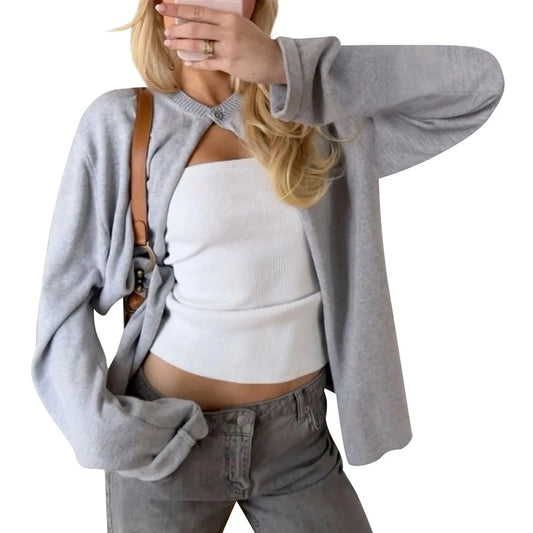 Women's Y2K Slim Fit Knitted Cardigan – One Button O-Neck Long Sleeve Pullover Sweater for Autumn and Winter Vintage Style