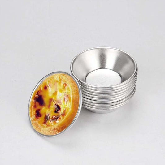10Pcs Aluminum Egg Tart Moulds – Portuguese Style Round Baking Cups for Cupcakes, Fruit Cakes & Pastries
