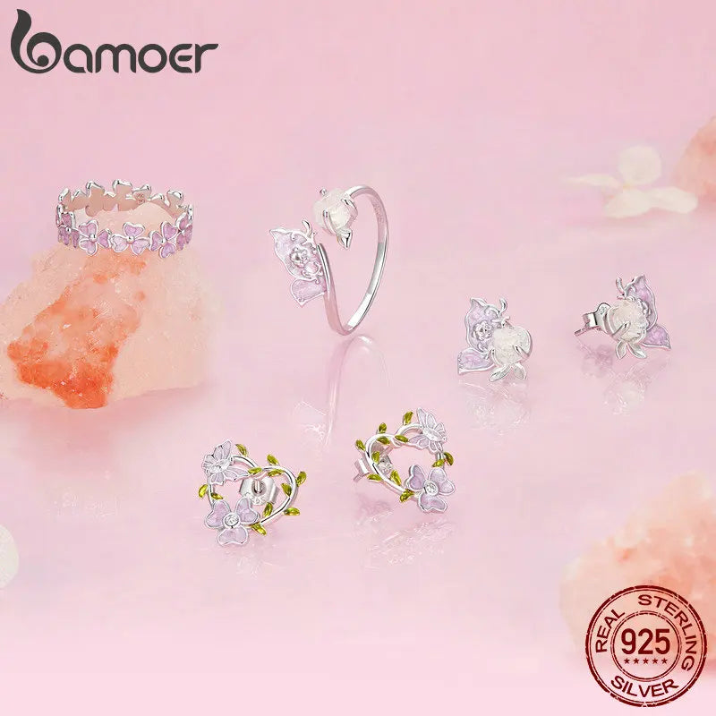 Sterling Silver Purple Flower Wreath Ring – Enamel Cocktail Ring for Women and Girls