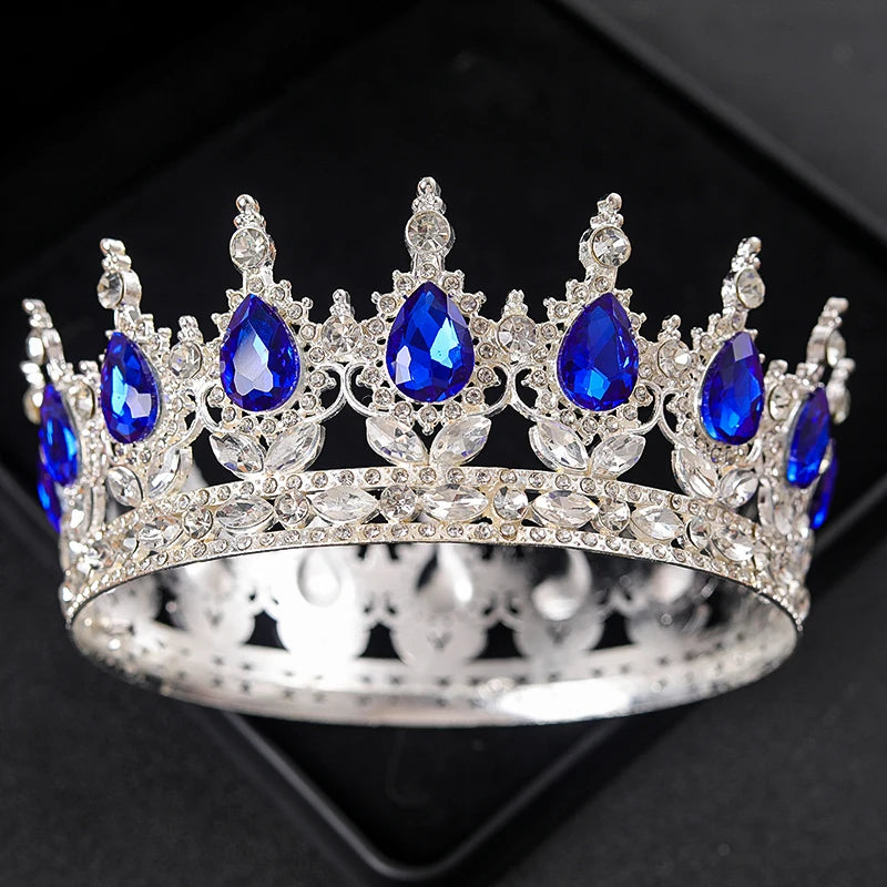 Baroque Round Rhinestone Wedding Crown – Vintage Crystal Tiara Headpiece for Bridal, Queen, or Pageant Looks