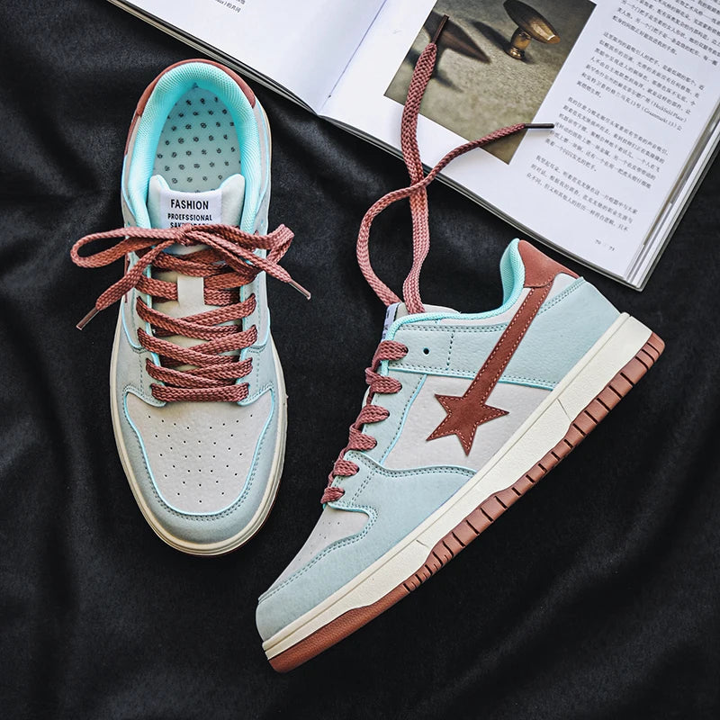 Unisex High-End Skateboard Shoes – Breathable Microfiber Lace-Up Sneakers with Faux Fur Detail, Comfortable Casual Footwear for All Seasons