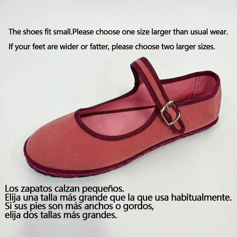 Velvet Canvas Mary Jane Flats – Hand-Stitched Casual Ballet Shoes for Women
