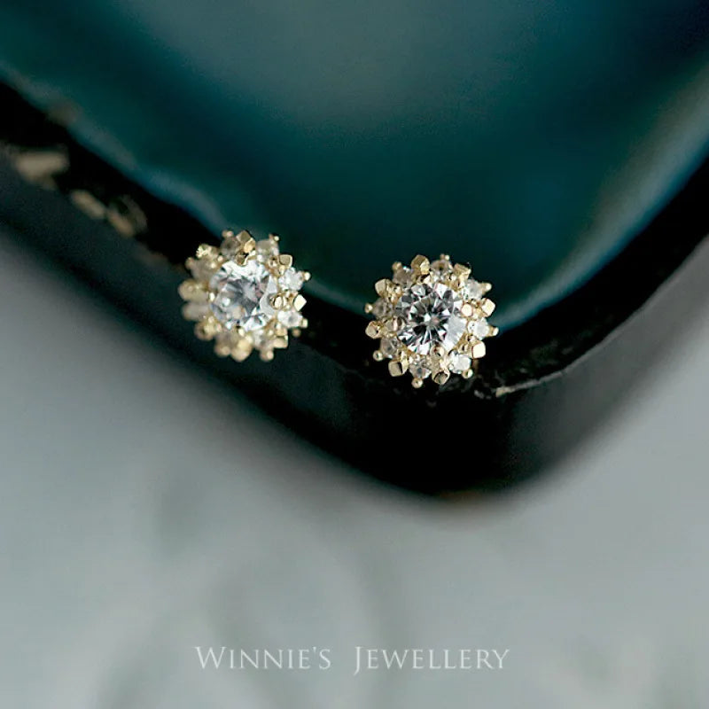 925 Sterling Silver Sun-Shaped Stud Earrings with 14K Gold Plating and Sparkling Zircon – Elegant Women's Wedding & Party Jewelry