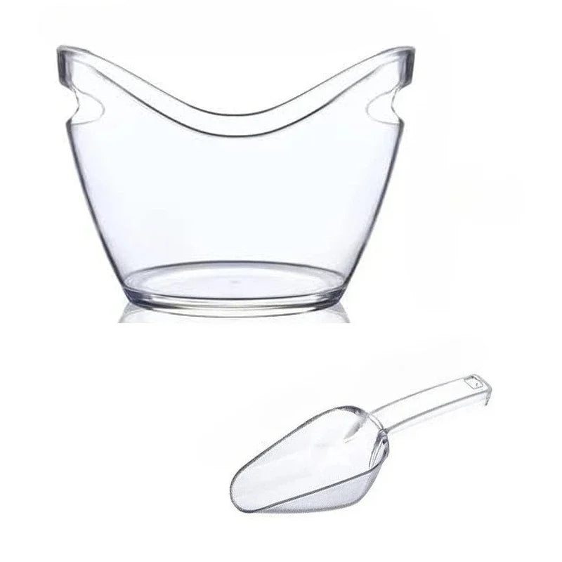 4L Clear Double Handle Ice Bucket with Scoop – Lighting Party Ice Holder for Beer, Cocktails, and Champagne