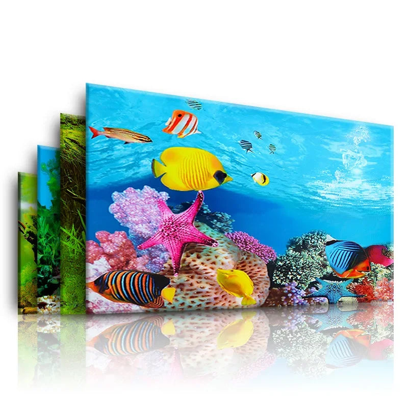 3D Aquarium Background Sticker – Double-Sided Fish Tank Landscape Poster – Ocean Plant Aquascape Waterproof Wallpaper Décor