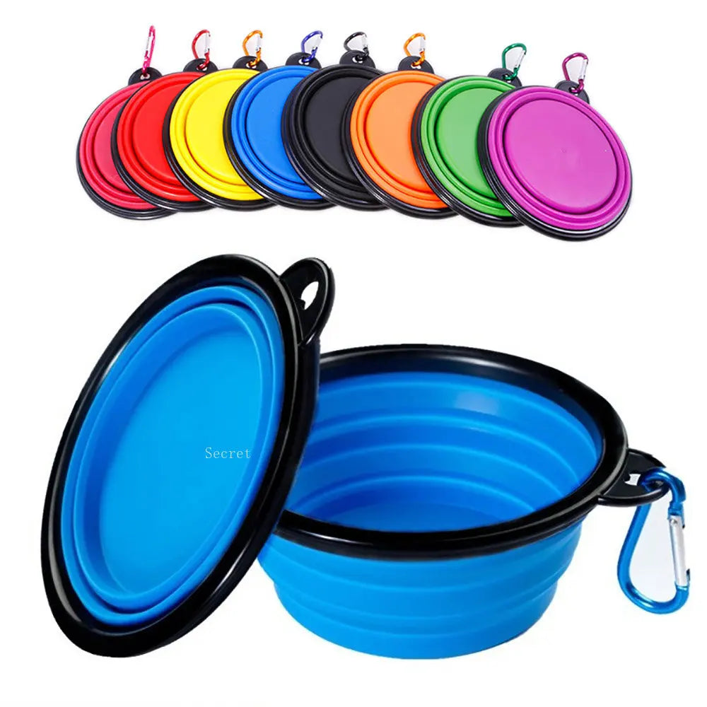 Collapsible Silicone Dog Bowl with Carabiner – Portable Folding Pet Food & Water Dish for Travel, Hiking & Camping (350ml)