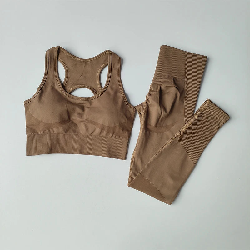 2-Piece Seamless Sports Bra and Leggings Set – Shockproof Yoga and Running Fitness Suit