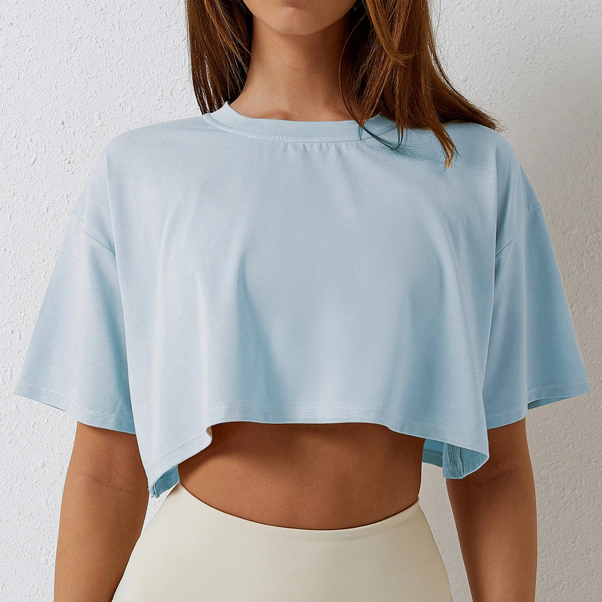 Women's Cotton Sport Crop Top – Short Sleeve Loose Fit Gym Shirt for Yoga, Running, and Dance Workouts