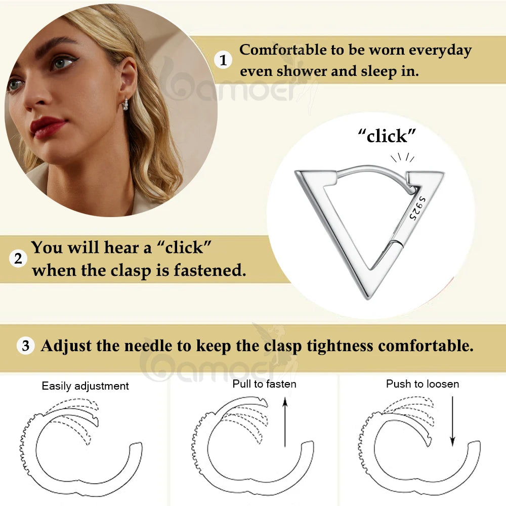 Sterling Silver Geometric Triangle Hoop Earrings – Minimalist Hypoallergenic Design for Women and Girls
