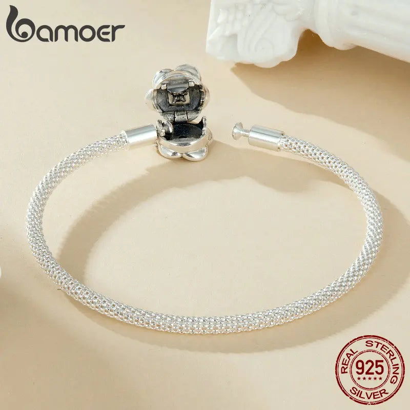 Sterling Silver Rose Buckle Charm Bracelet – 925 Silver Classic DIY Bead Chain for Women, 17CM/19CM/21CM