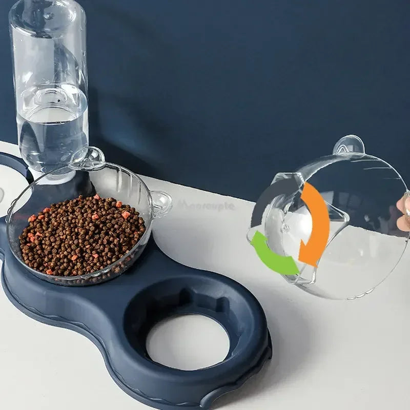 3-in-1 Automatic Cat & Dog Feeder with Water Fountain – Elevated Double Bowl Food and Water Dispenser