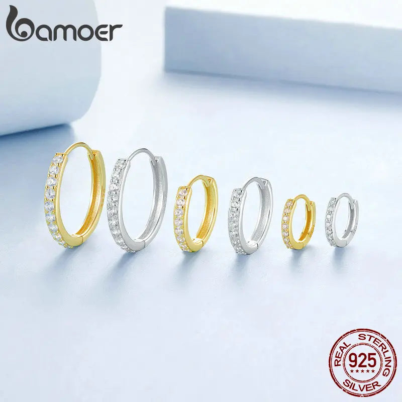 Classic CZ Huggie Hoop Earrings in 925 Sterling Silver – White Gold Plated Ear Cuffs for Women