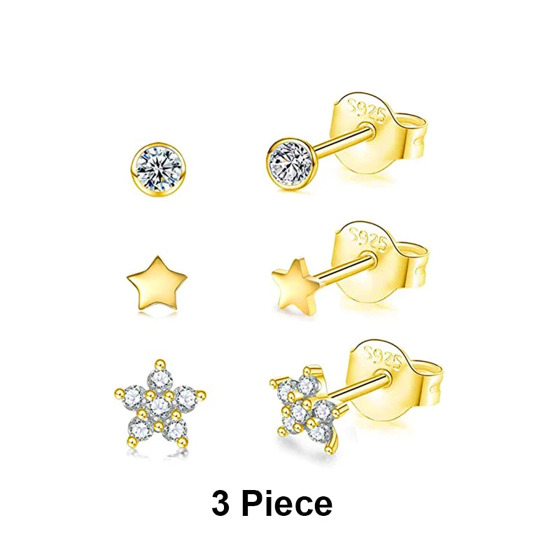 925 Sterling Silver 3-Piece Stud Earrings Set for Women – 18K Gold-Plated, Irregular Mini Design Fine Jewelry