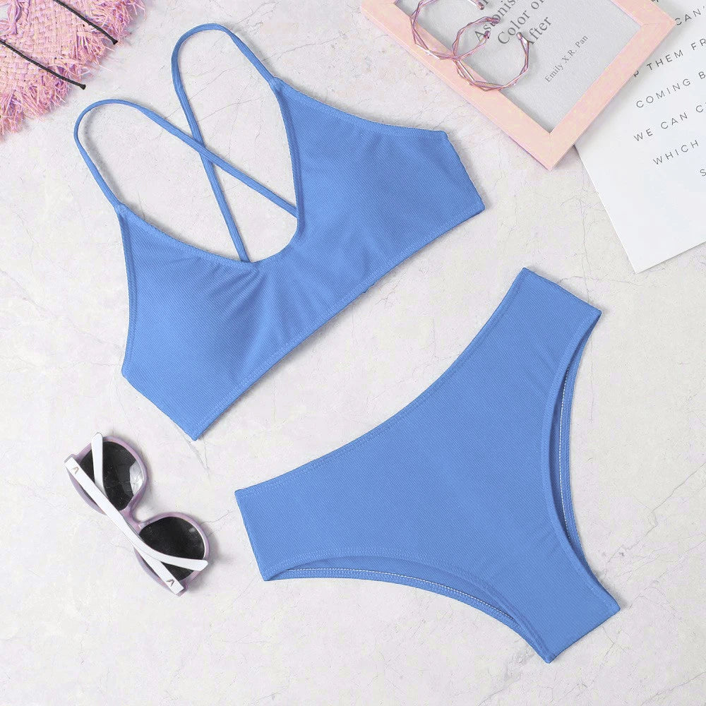 Soft Ice Silk Low Waist Bikini Set – Sexy Split Beachwear with Wire-Free Support and Padding