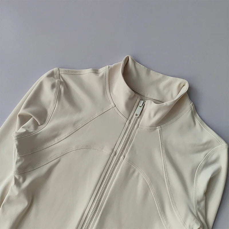 Women's High-End Yoga Sports Jacket – Long Sleeve, Windproof Training Top with Standing Collar