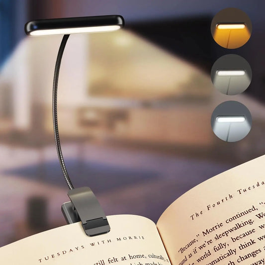 14-LED USB Rechargeable Book Light – Warm, Cool, Daylight Modes – Flexible Clip-On Reading Lamp for Bed, Travel, or Study