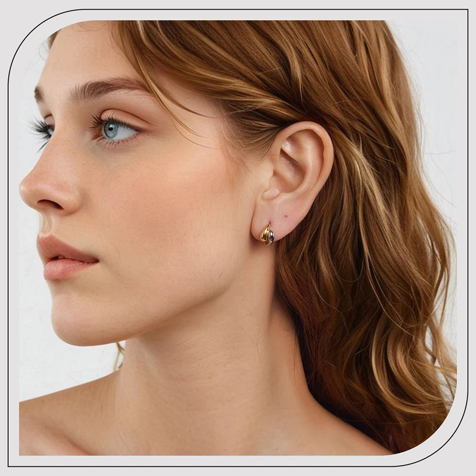 Two-Tone Waterdrop Hoop Earrings – 14K Gold & 925 Sterling Silver Chunky Twisted Link Style for Women
