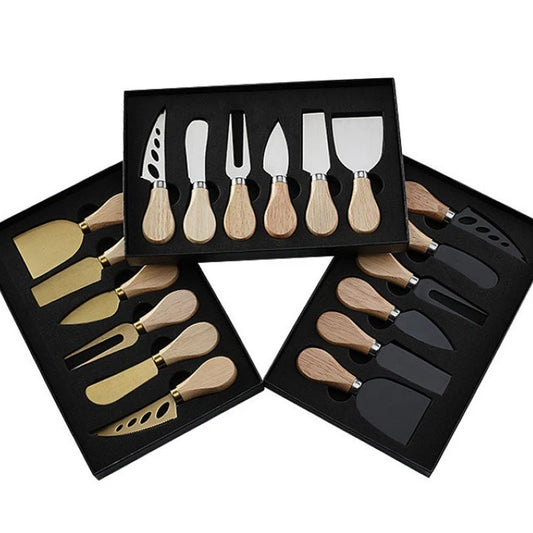 6/4pcs Stainless Steel Cheese Knives Set with Walnut Handle – Fork, Spreader, and Slicer with Gift Box
