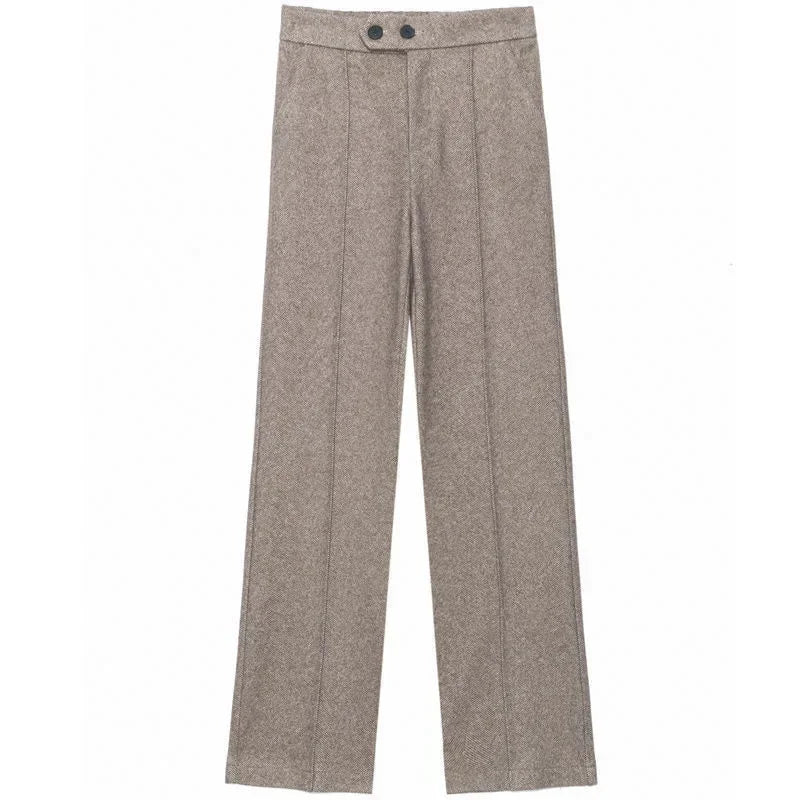 Thick Wool Blend High-Waist Wide Leg Pants for Women – Korean Style Winter Loose Fit Trousers