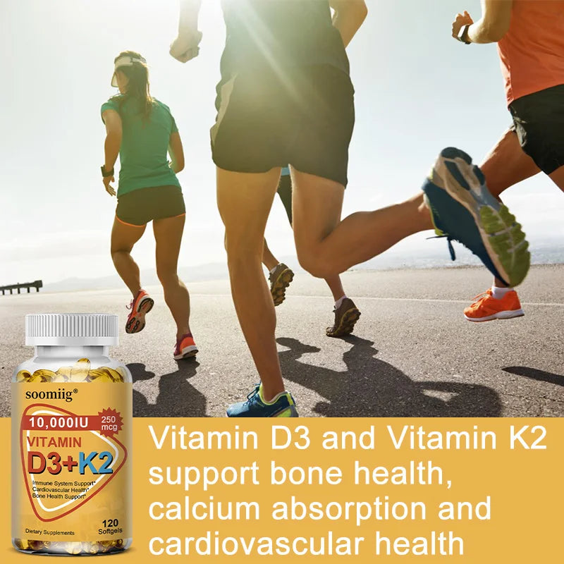 Vitamin D3 & K2 Supplement – 10,000 IU for Immune Support, Bone Strength, Heart Health, Hair, Skin & Nails – 120 Capsules