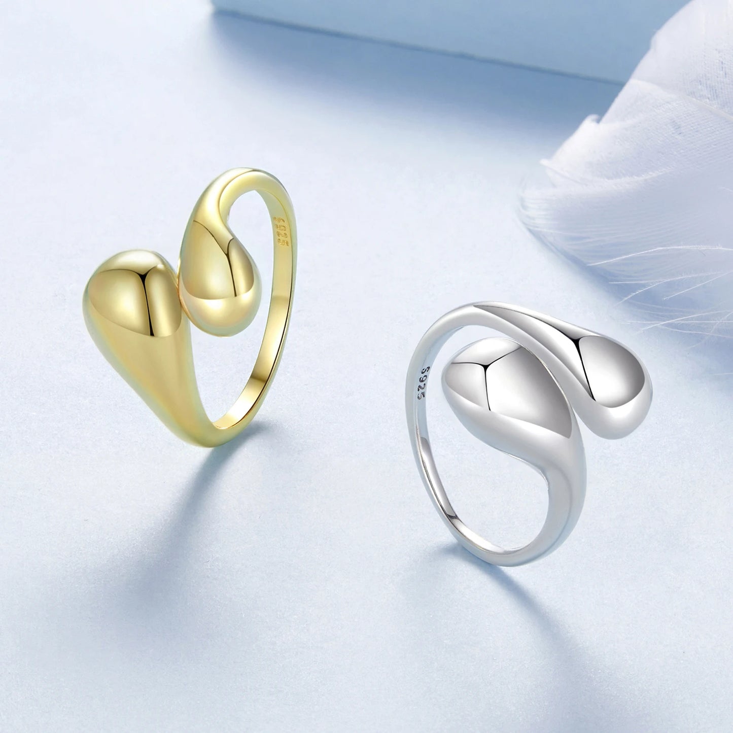 Chunky Gold Water Droplet Statement Ring – Adjustable 925 Sterling Silver Thumb Band for Women