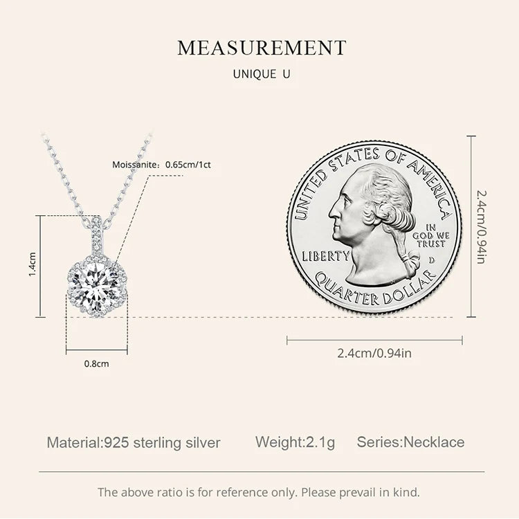1 Carat Round Brilliant Moissanite Pendant Necklace – 925 Sterling Silver Floral Cut, 45cm Link Chain