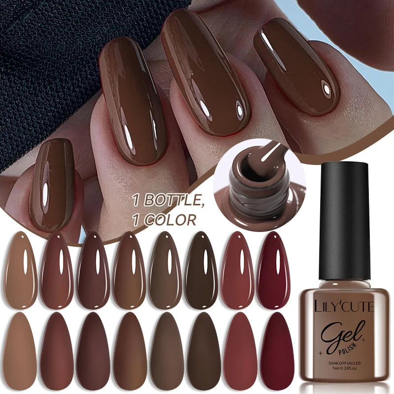 7ml Brown, Red & Purple Nail Gel Polish – Coffee Color Series Semi-Permanent Soak-Off UV Gel for Nail Art