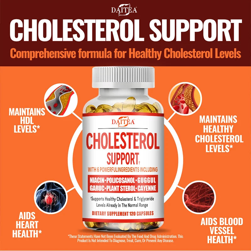 Cholesterol Health Supplement – Cardiovascular and Circulatory Support – Natural Plant Extracts, Antioxidant Formula, 120 Capsules
