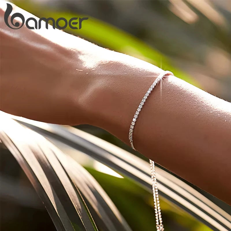 14K Gold Plated CZ Tennis Bracelet – Adjustable 925 Sterling Silver Slider Bracelet for Women