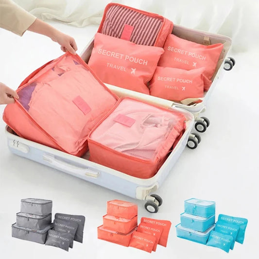 6-Piece Waterproof Travel Storage Bag Set – Large Capacity Oxford Packing Organizers for Clothes, Underwear, and Accessories