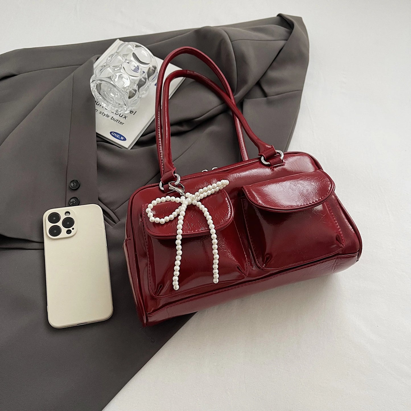 Underarm Bow Pillow Bag – Korean Style Soft PU Shoulder Bag for Women